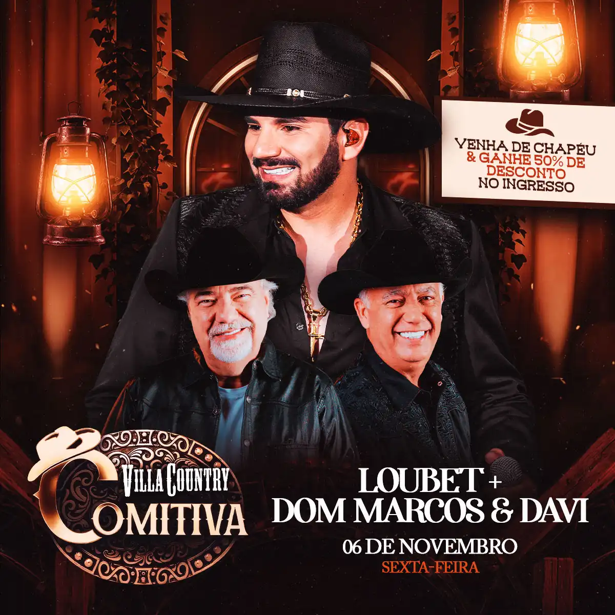 Arte do evento Comitiva Villa Country com Loubet mais Dom Marcos & Davi
